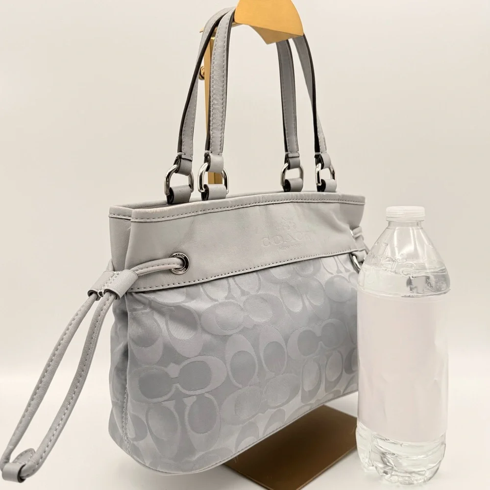 Coach Signature C Gray Leather Trim Satchel Purse Bag Shoulder Tote Handbag - Picture 3 of 15